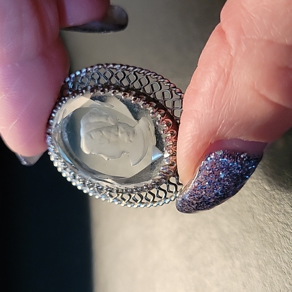 Vintage Cameo Etched Glass Pendant
